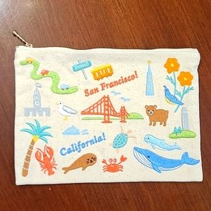 Anthropologie Canvas Embroidered San Francisco! Makeup Bag - NEW